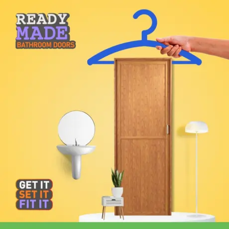 Ready-made bathroom door promotion with install-ready concept