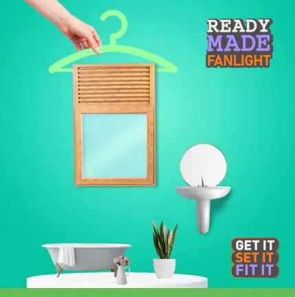 Ready-made wooden fanlight window for bathrooms with promotional display