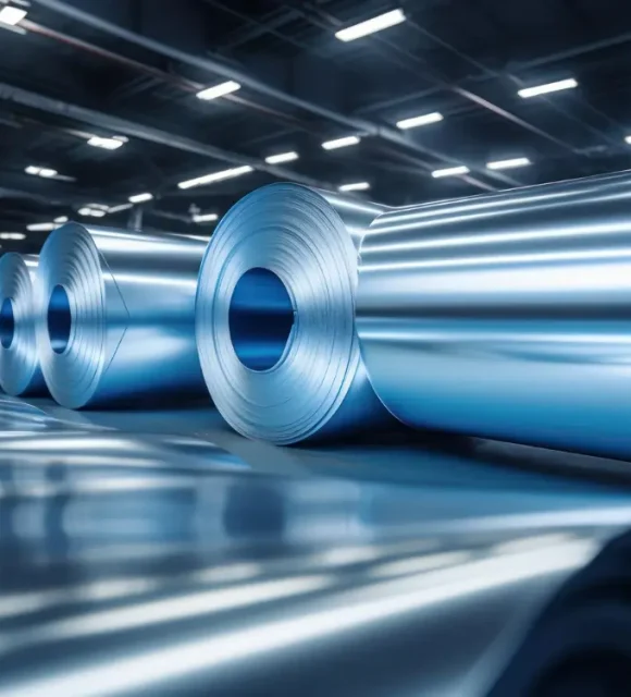 aluminium coils in a modern metal manufacturing facility
