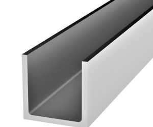 U-shaped aluminium channel profile on white background