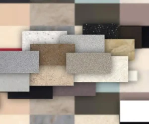 Collection of decorative surface and countertop color samples